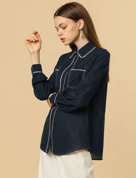 Allegra K- Long Sleeve Pockets Shirt