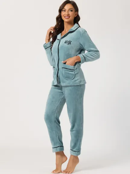 Allegra K - Flannel Button Down Winter Pajama Sets