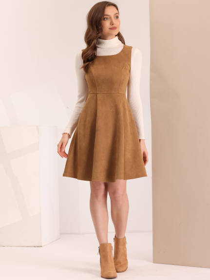 Allegra K - Sleeveless Faux Suede Pinafore Overall Dress