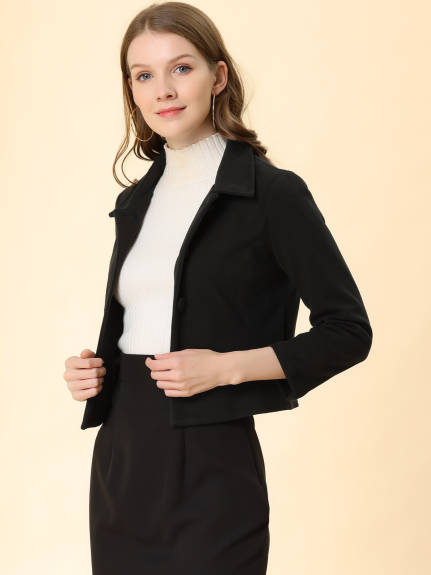 Allegra K- Single Breasted Point Collar Short Coat with Pockets