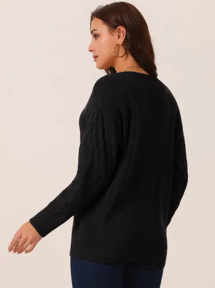 Allegra K - Lace V Neck Drop Shoulder Sweater