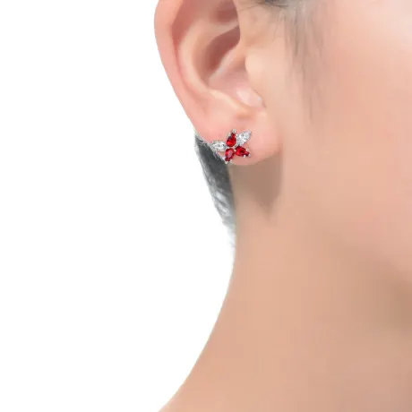 Genevive Boucles d'oreilles à tige en argent sterling plaqué or blanc avec oxyde de zirconium rouge rubis