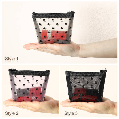 Unique Bargains- Heart Shape Print Mesh Travel Makeup Bag 6Pcs