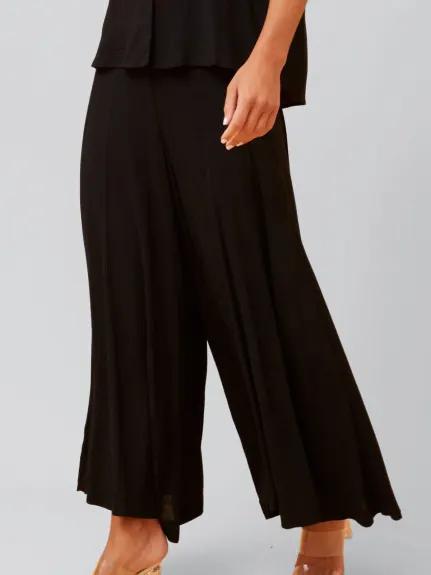 Solange Pantalon Palazzo Lin Taille Élastique Noir