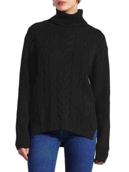 Allegra K - Turtleneck High Low Split Oversized Sweater