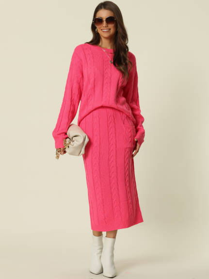 Allegra K - Sweater Midi Skirt Outfit Set