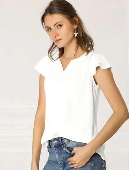 Allegra K- Short Cap Sleeve Work Blouse Pack, White Combo1