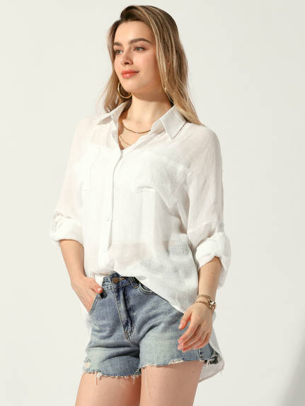 Allegra K - Oversized Lightweight Long Sleeve Boyfriend Shirt