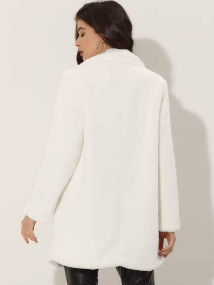 Allegra K - Open Front Fluffy Faux Fur Midi Jackets