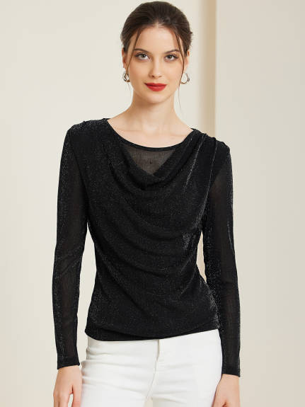 Allegra K - Ruched Cowl Neck Long Sleeve Top