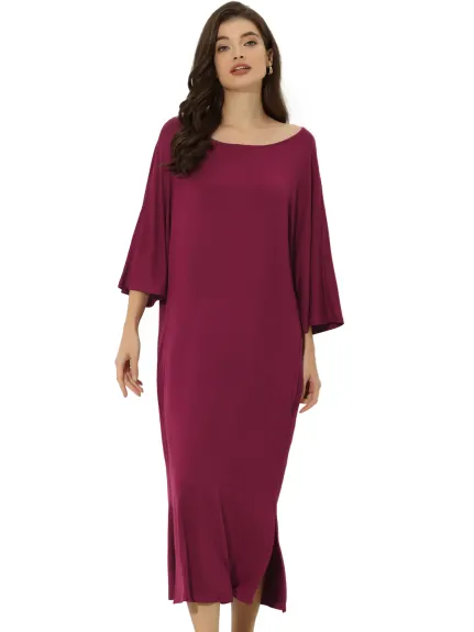 cheibear - 3/4 Sleeve Nightgown Long Sleep Shirt