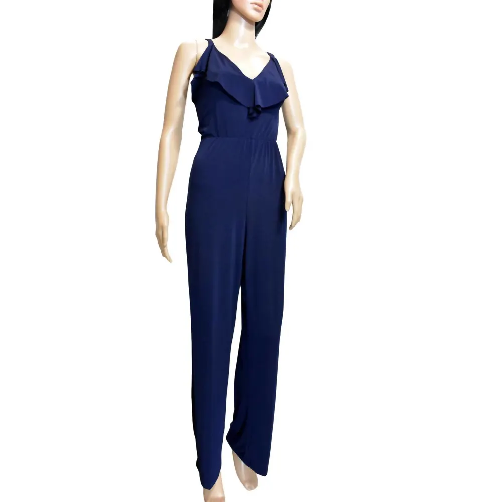 bebe - Women Ruffle Trim V-Neck Sleeveless Jumpsuit