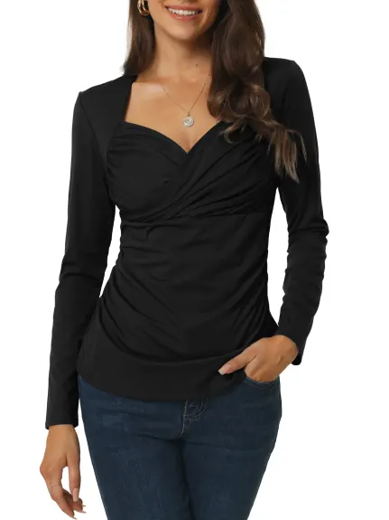 Allegra K- Wrap Sweetheart Long Sleeve Blouse