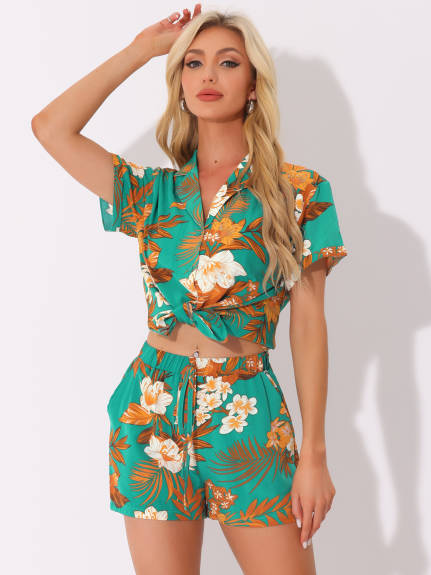 Allegra K - Hawaiian Floral Shirt and Shorts Outfits