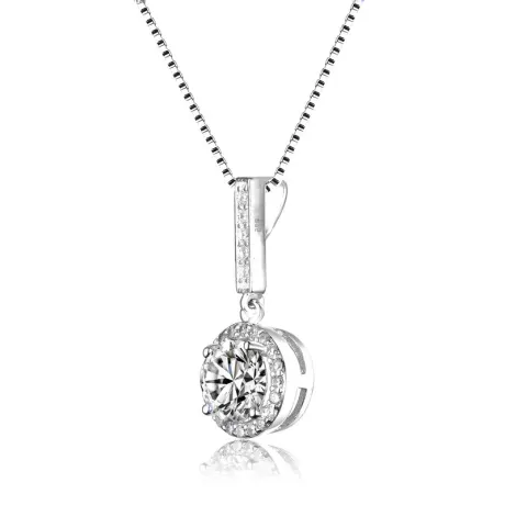 Genevive Sterling Silver White Gold Plated with Clear Round Cubic Zirconia Drop Pendant Necklace