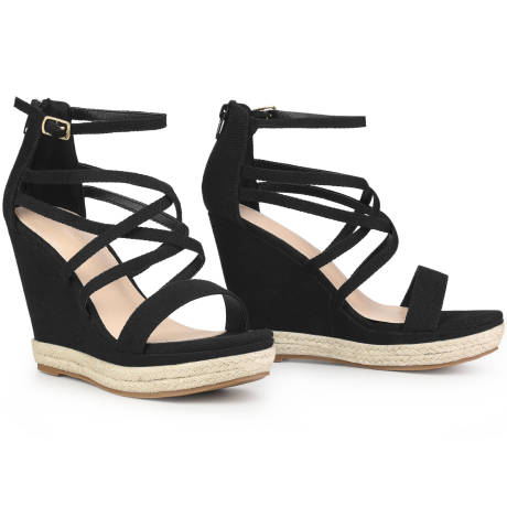 Allegra K - Platform Strappy Denim Wedge Sandals