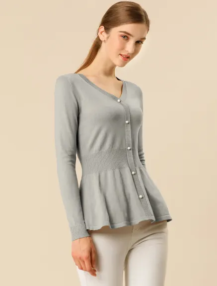 Allegra K- V Neck Ribbed Pullover Knitted Peplum Sweater