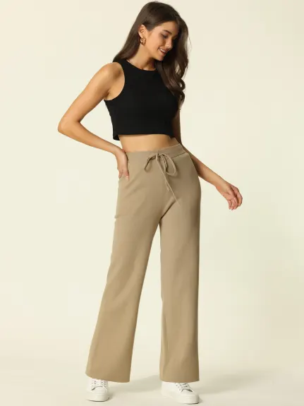 Allegra K- Elastic Waist Tie Front Wide Leg Sweater Pants