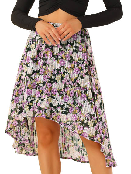 Allegra K- High Low Hem A-Line Midi Floral Skirt