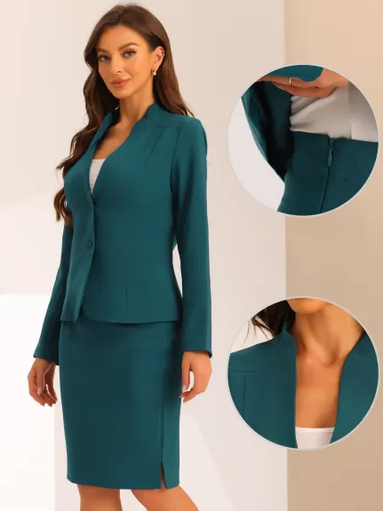 Allegra K - Collarless Blazer and Pencil Skirt Suit