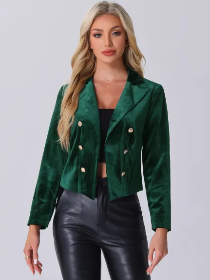 Allegra K - Notch Lapel Open Front Velvet Jacket