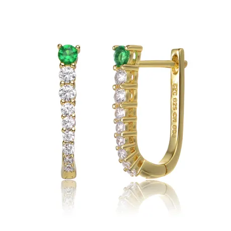 Genevive Sterling Silver with Colored Cubic Zirconia U-shaped Huggie Hoop Earrings