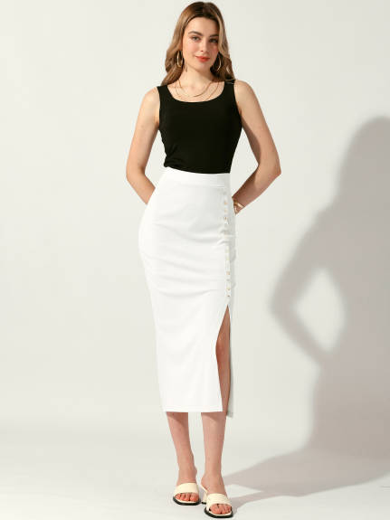 Allegra K - Side Split Ribbed Knit Pencil Skirt