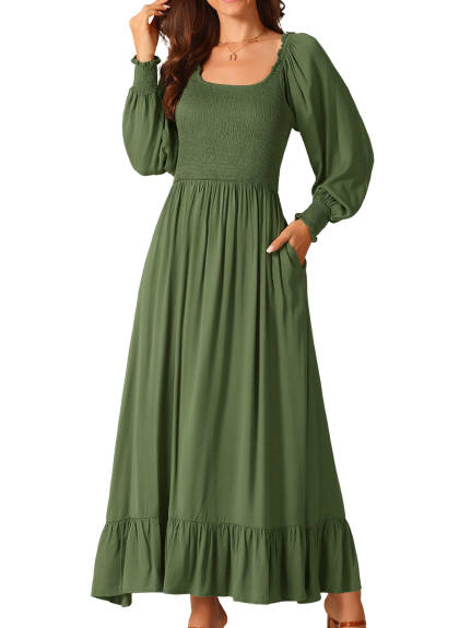 Allegra K - Scoop Neck Smocked Maxi Dress