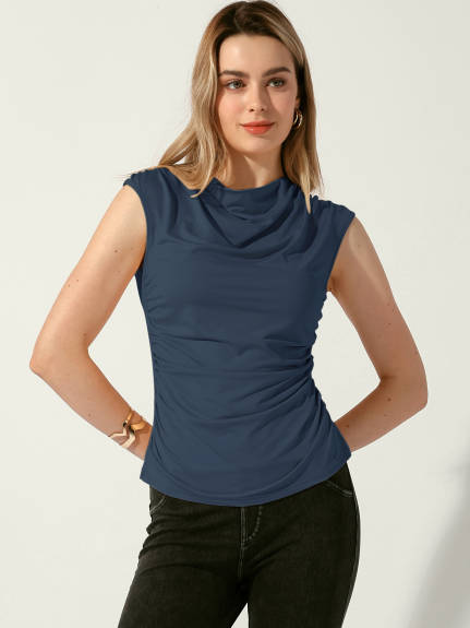 Allegra K - Cowl Neck Ruched Sleeveless Top