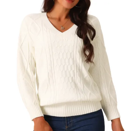 Allegra K - V Neck Casual Loose Sweater