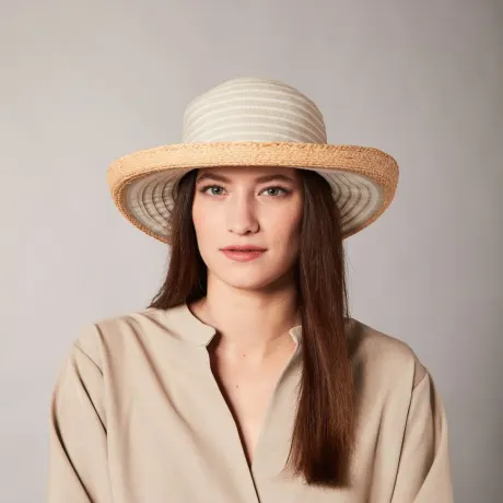 Canadian Hat 1918 - Rucco - Cloche W Stripes And Straw Brim