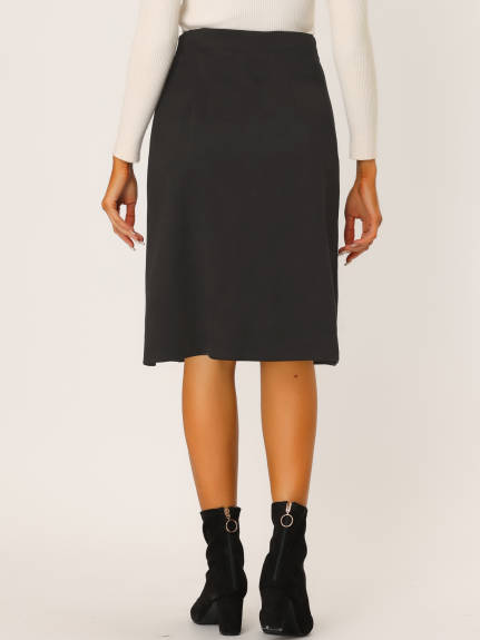 Allegra K- Suede Button Pockets Decor A-Line Skirt