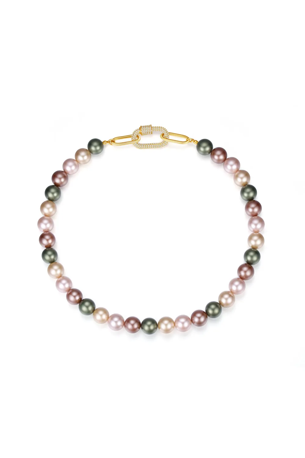 Classicharms-Shell Pearl Necklace With Gem-encrusted  Carabiner Lock