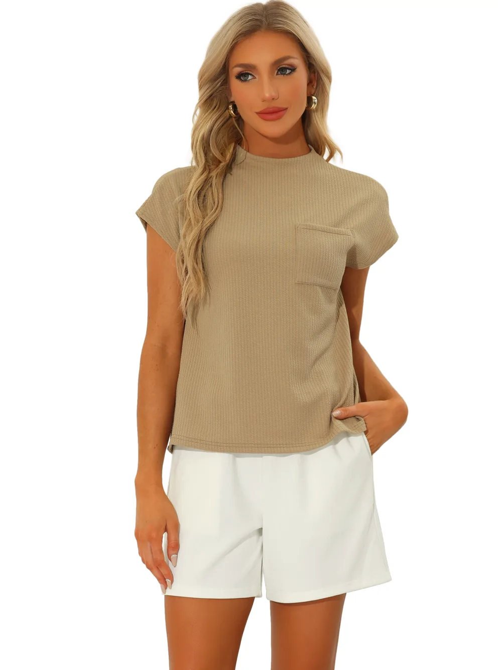 Allegra K- Loose Cap Sleeve Top and Shorts Set