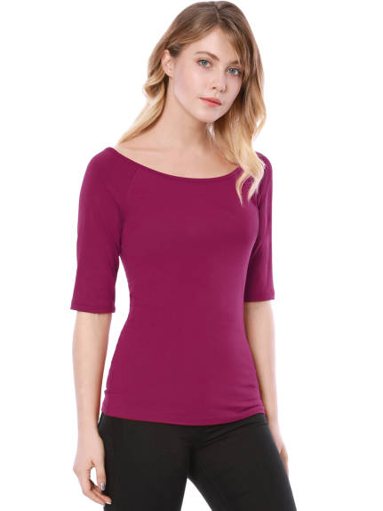 Allegra K- Scoop Neck Fitted Layering T-Shirt