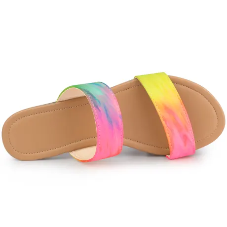 Allegra K - Tie Dye Dual Straps Slip-on Flat Sandals