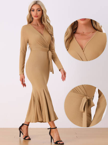 Allegra K - Bodycon Maxi Fishtail Knit Dress