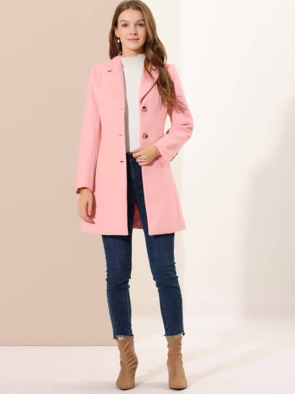 Allegra K - Single Breasted Notched Lapel Peacoat