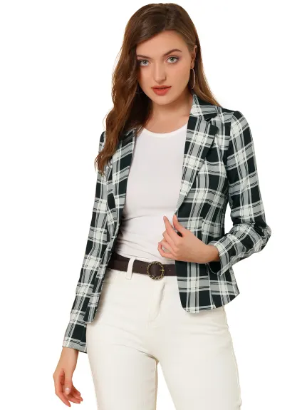 Allegra K- Open Front Notch Lapel Printed Blazer Jacket