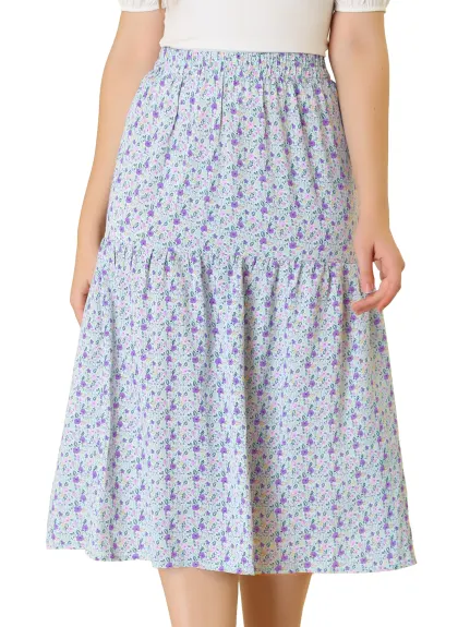 Allegra K- Vintage A-Line Elastic Waist Floral Midi Skirt