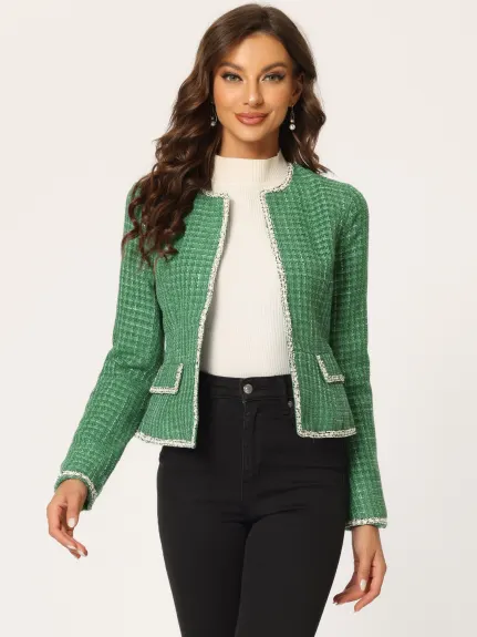 Allegra K- Plaid Tweed Open Front Short Blazer