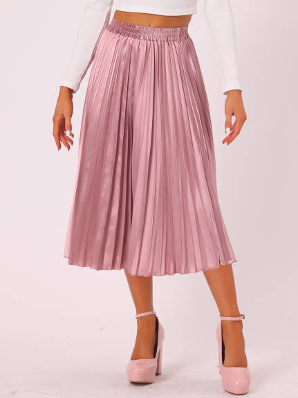 Allegra K - Elastic Waist Accordion Pleated Midi Skirt