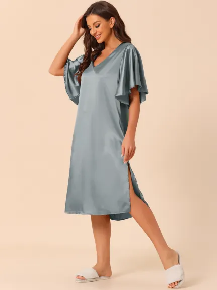 cheibear - Flare Bell Sleeve Satin Nightgown