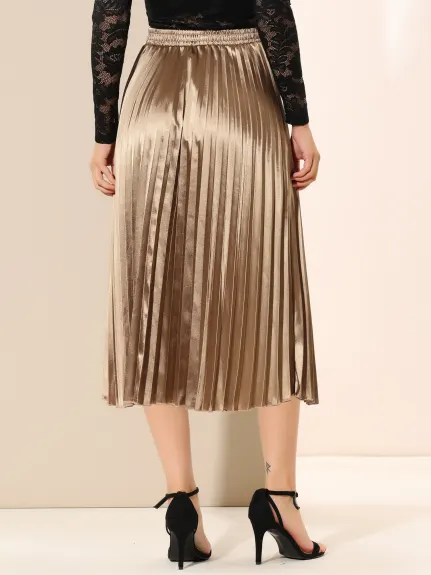 Allegra K - Elastic Waist Accordion Pleated Midi Skirt