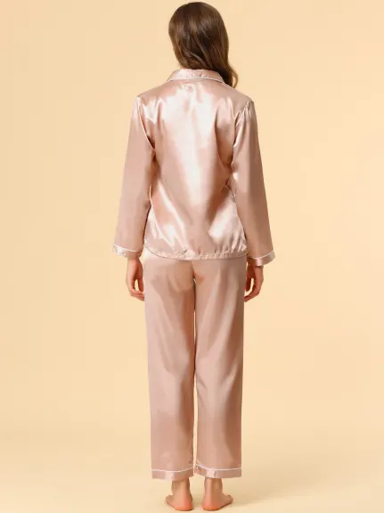 Allegra K - Ensembles de pyjama de détente boutonnés en satin