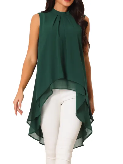 Allegra K- Tie Back Mock Neck Flowy Tops