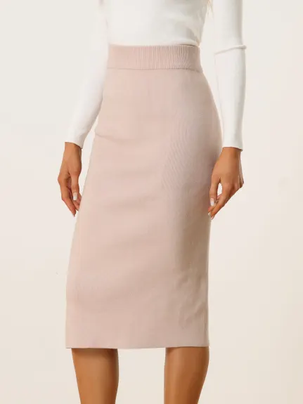 Allegra K - Stretchy Rib Knit Slit Pencil Skirt