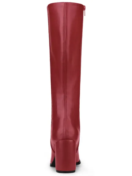 Allegra K - Round Toe Block Heels Knee High Boots