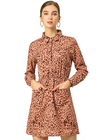 Allegra K- Leopard Button Half Placket Dress