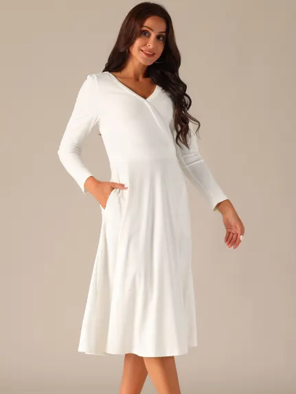 Allegra K - Robe Midi Évasée à Encolure en Faux Cache-Cœur